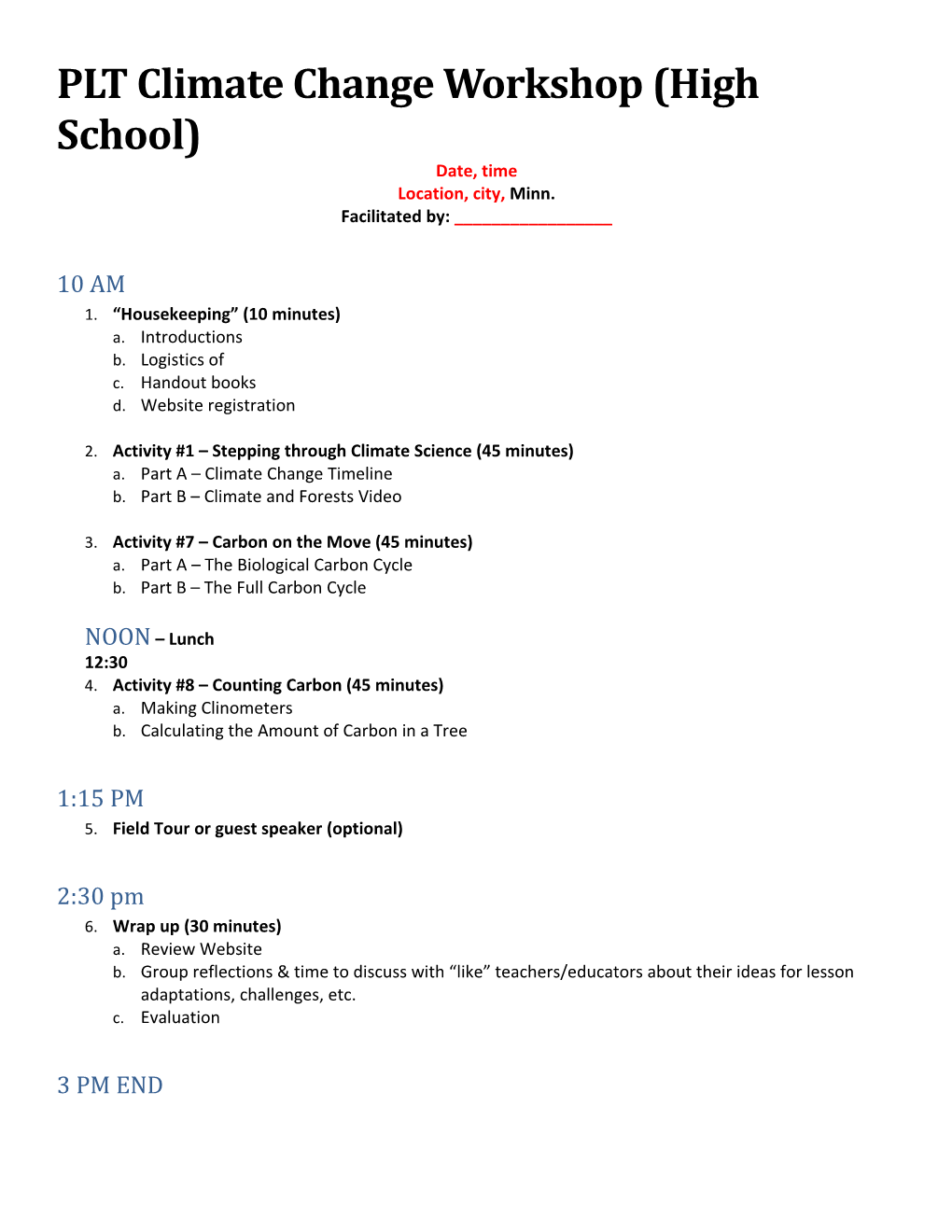 Sample PLT Climate Change Agenda