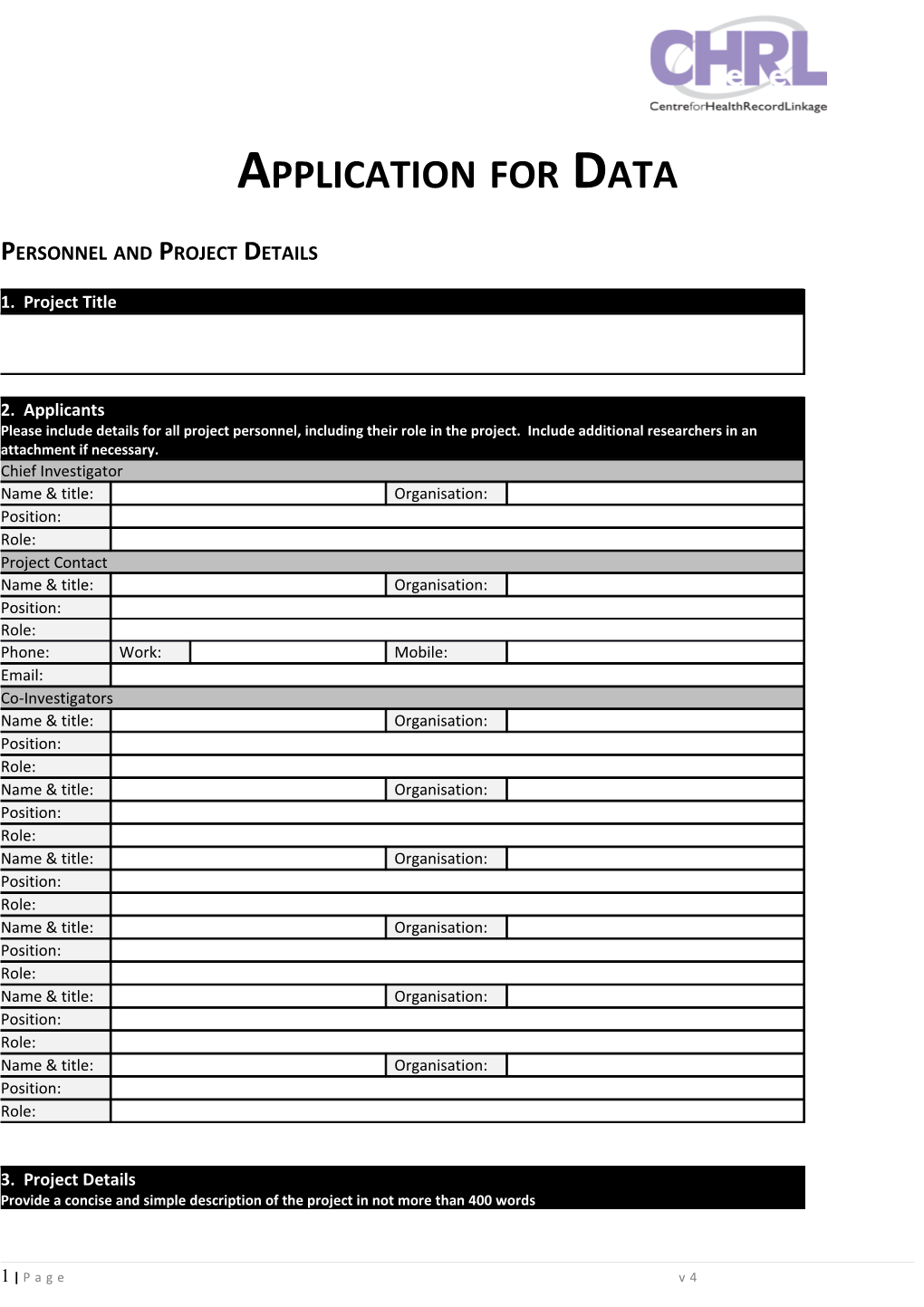 Personnel and Project Details