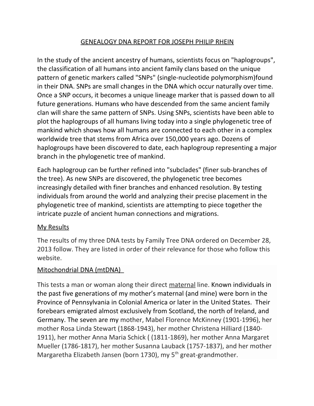 Genealogy Dna Report for Joseph Philip Rhein