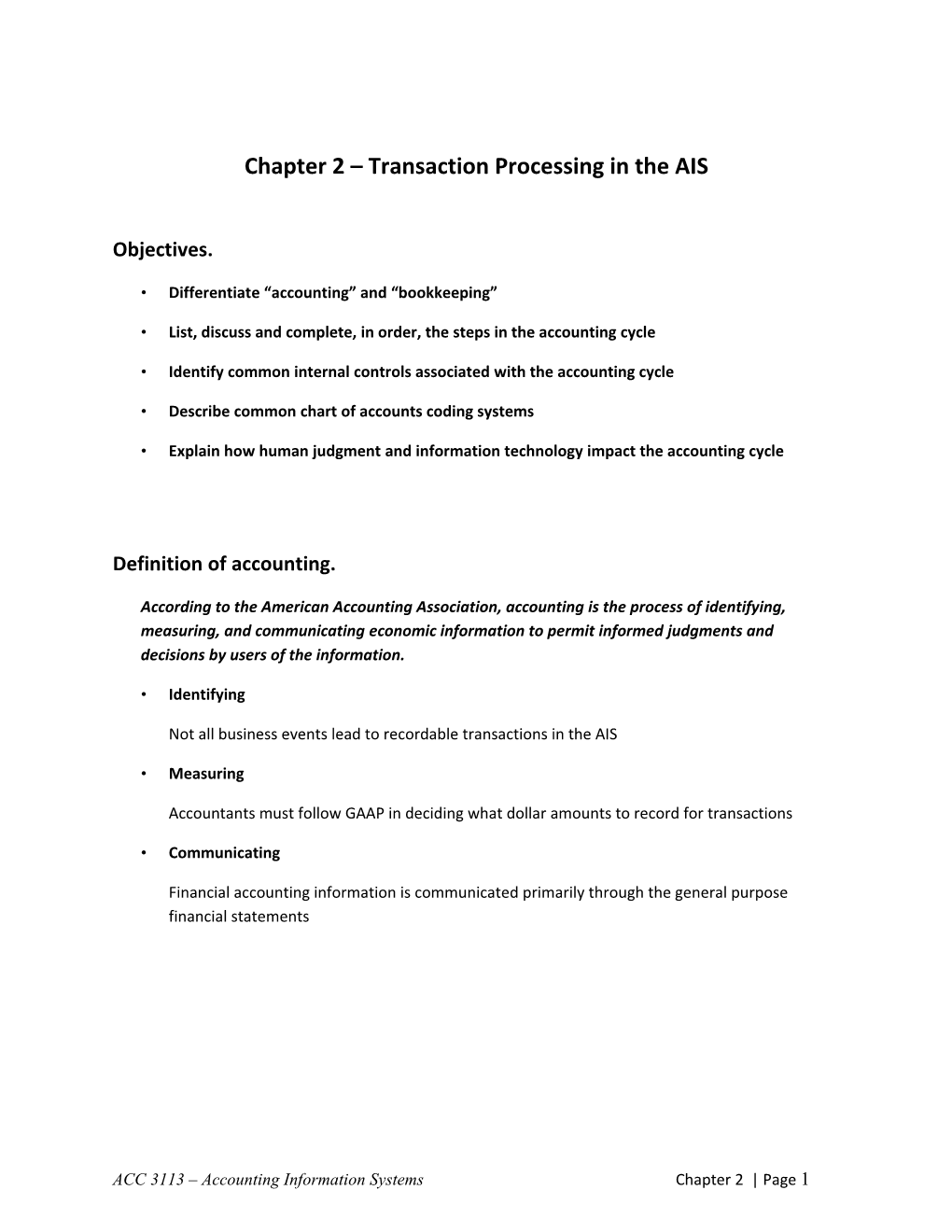 Chapter 2 Transaction Processing in the AIS