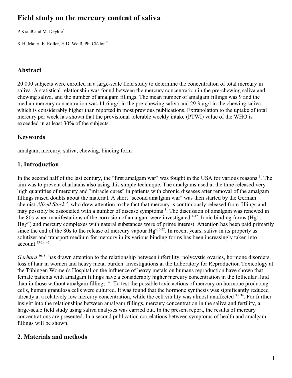 Field Study on the Mercury Content of Saliva