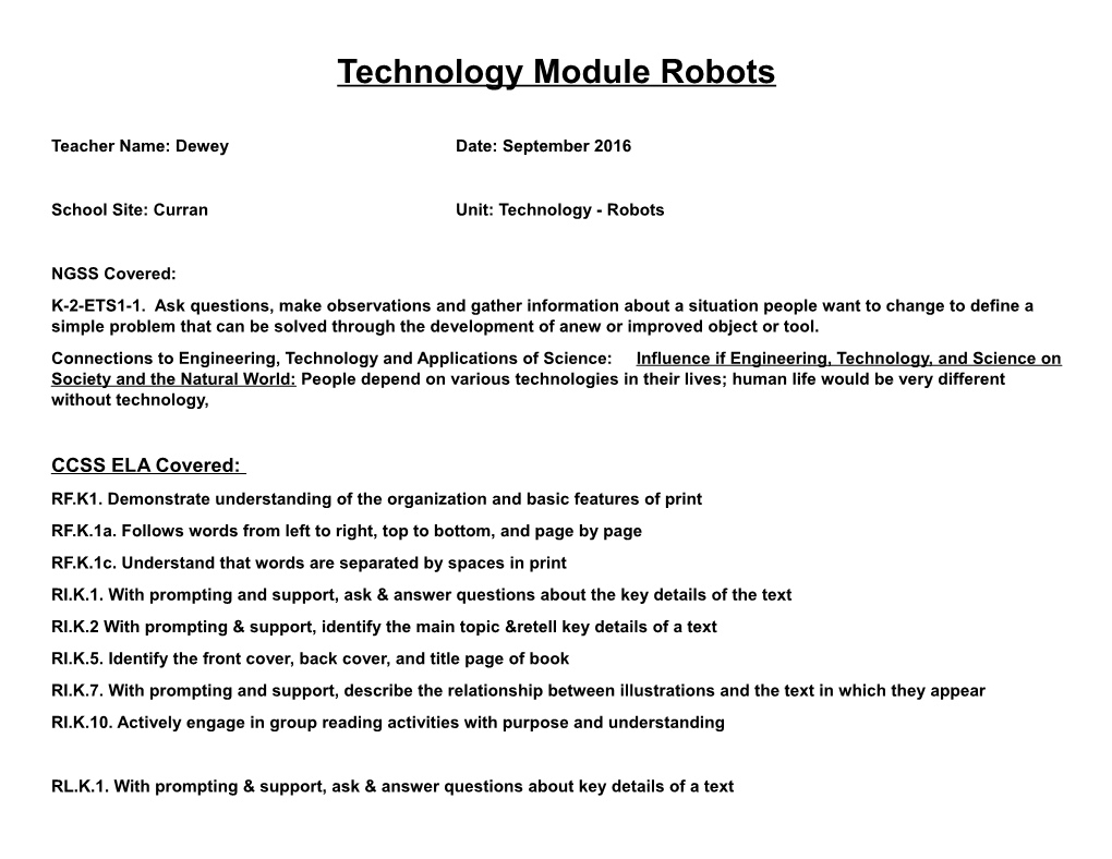 School Site: Curranunit: Technology - Robots
