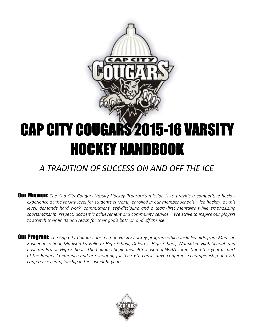 Cap City Cougars 2015-16 Varsity Hockey Handbook