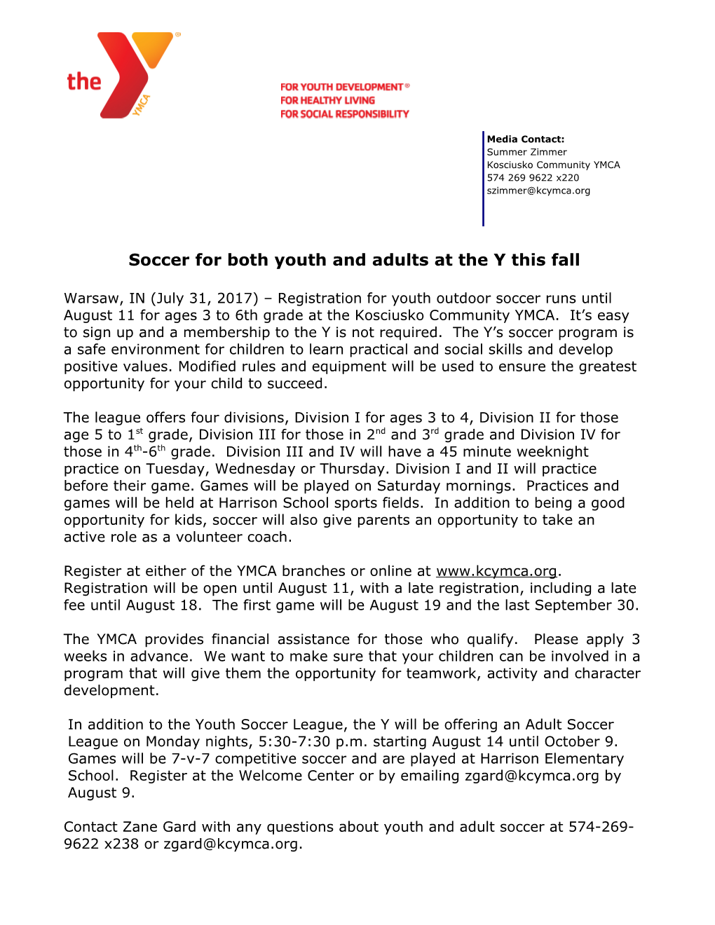 Soccer for Both Youth and Adults at the Y This Fall