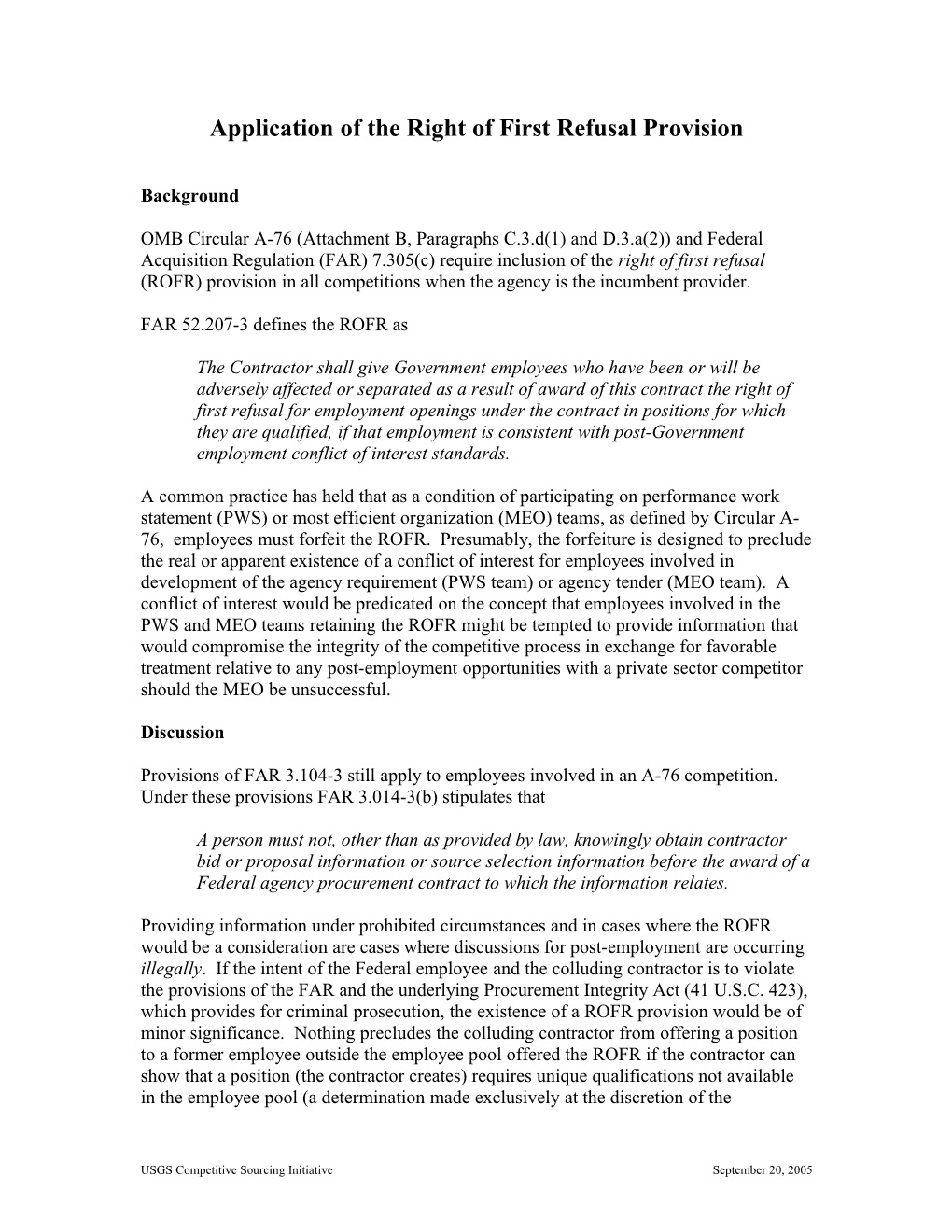 OMB Circular A-76 (Attachment B, Paragraphs C