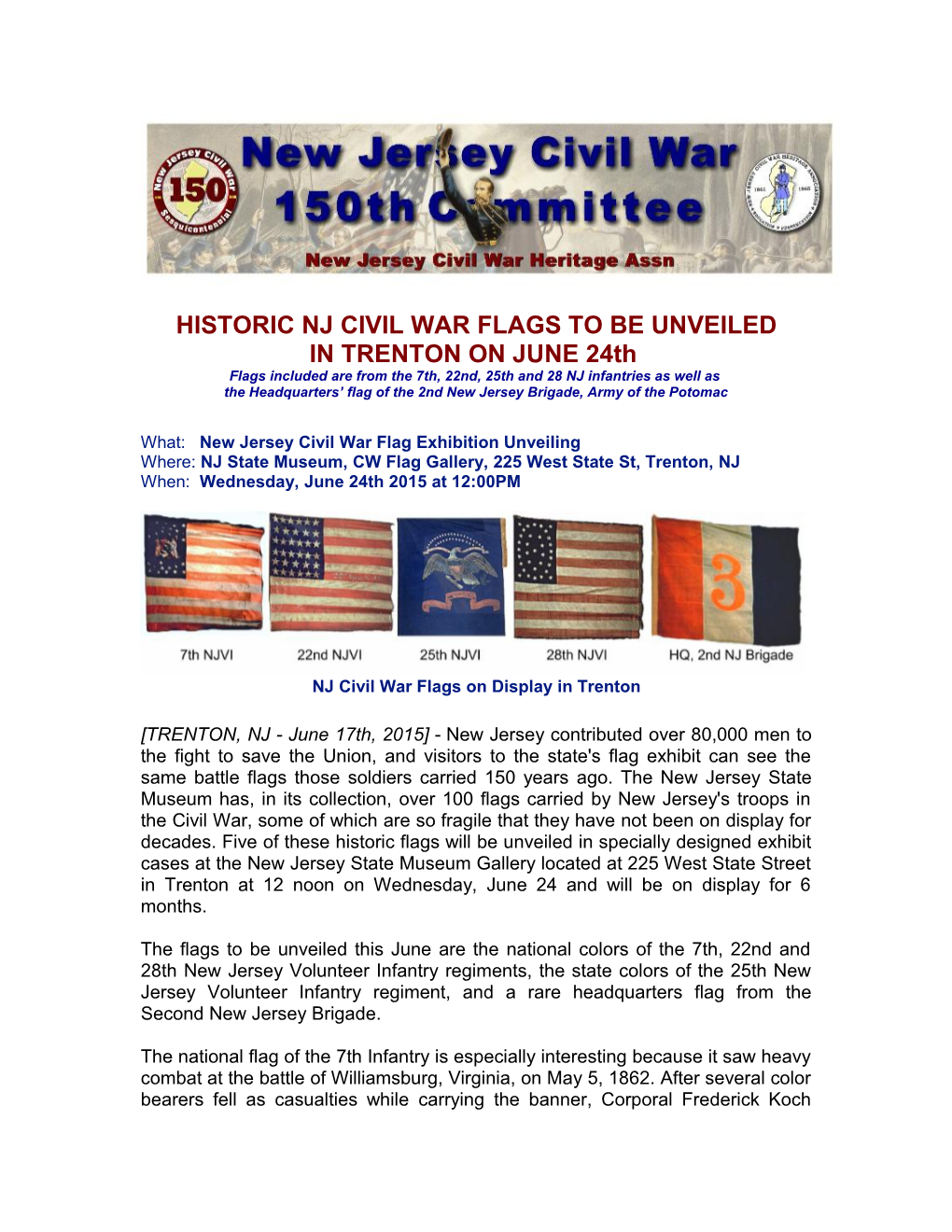 Historic Nj Civil War Flags to Be Unveiled