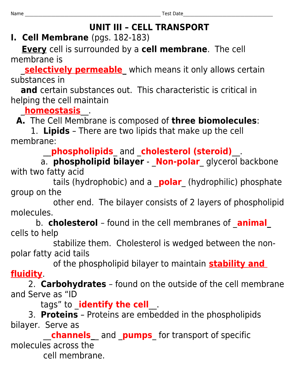 Unit Iii Cell Transport