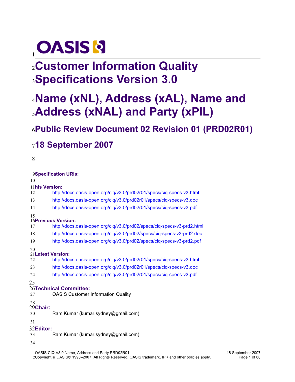 Customer Information Quality Specifications Version 3.0 - Name, Address and Party