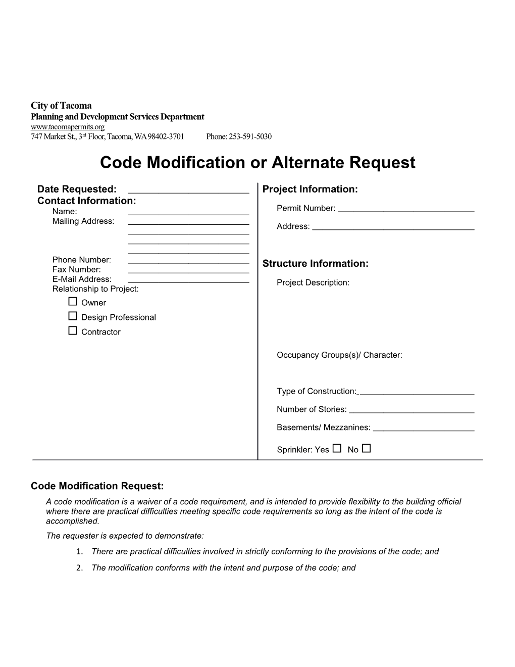 Code Modification Or Alternate Request