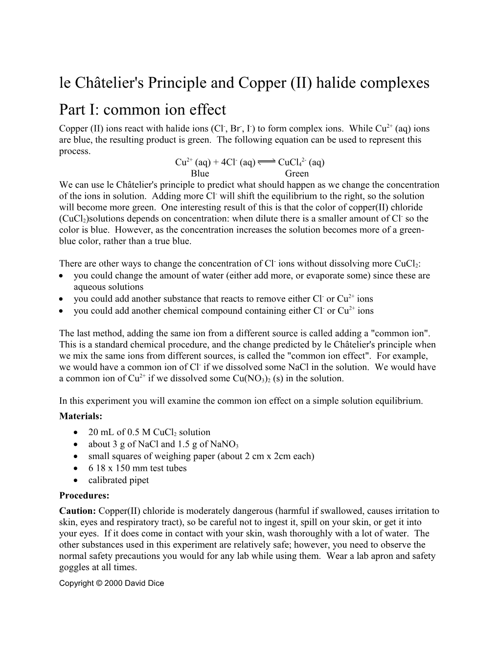 Le Châtelier's Principle: Common Ion Effect