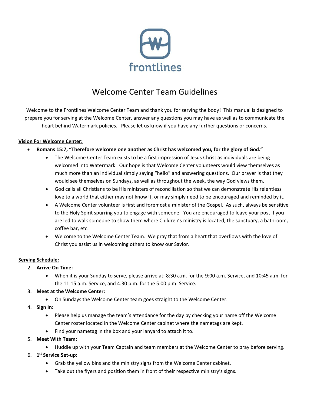 Welcome Center Team Guidelines