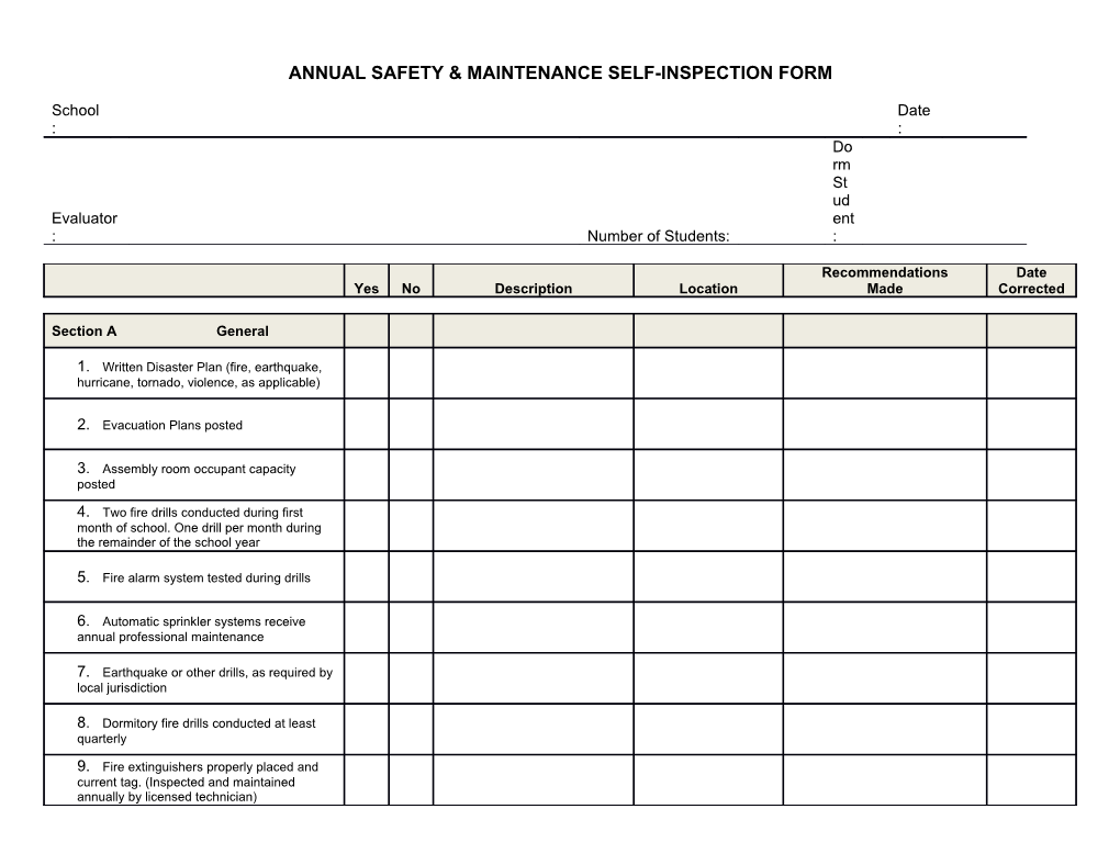 Annual Safety & Maintenance Self-Inspection Form