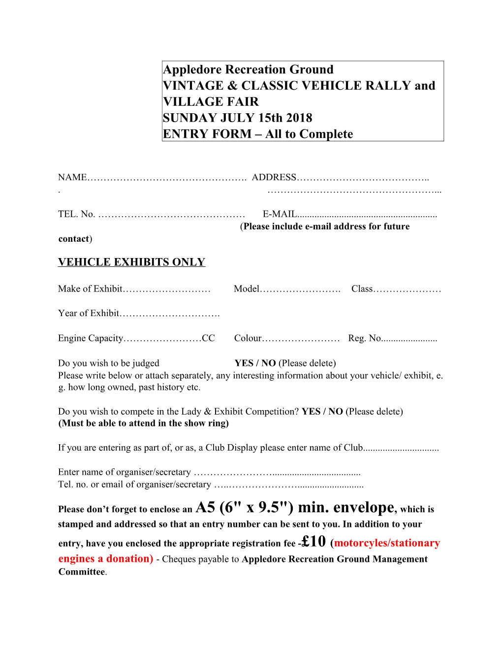 VINTAGE & CLASSIC VEHICLE RALLY and VILLAGE FAIR