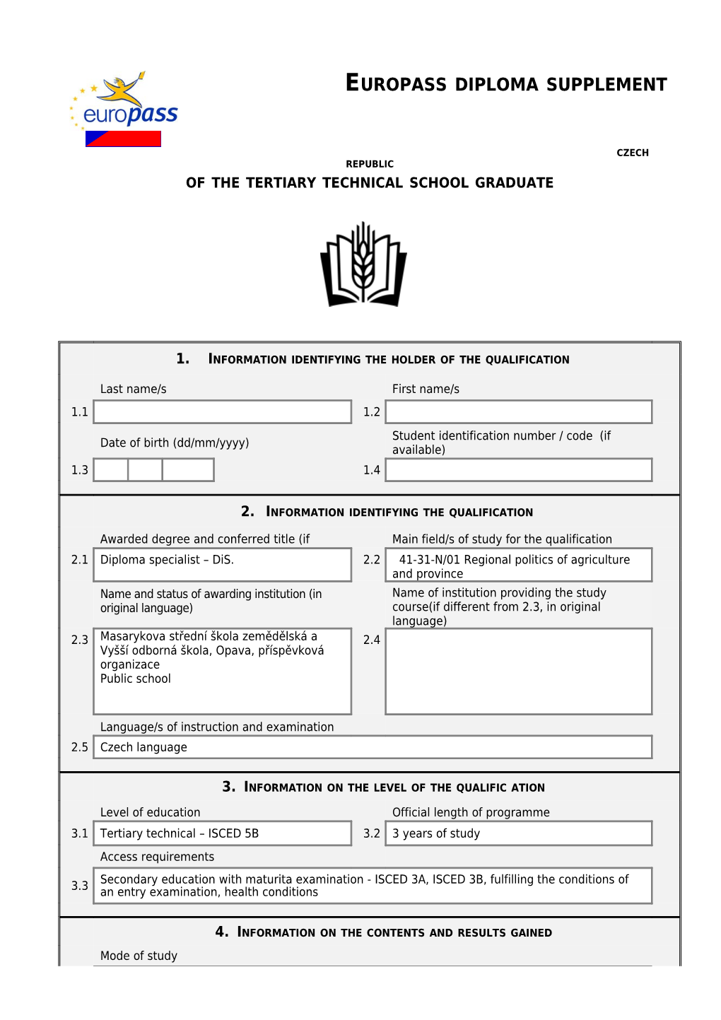 Information on the Level of the Qualific Ation