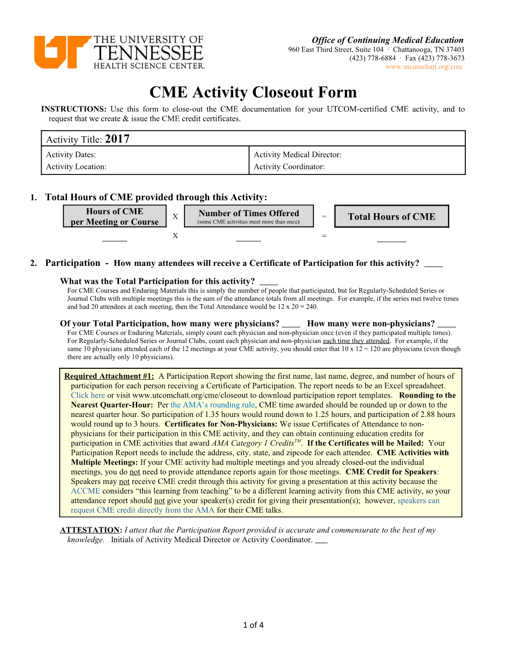 CME Activity Closeout Form