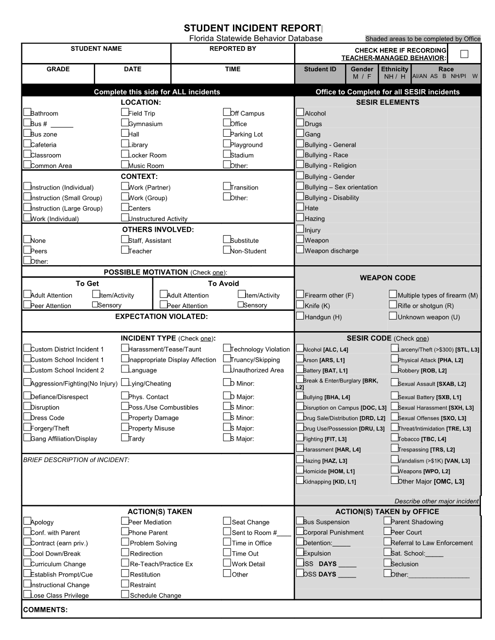 Student Incident Report