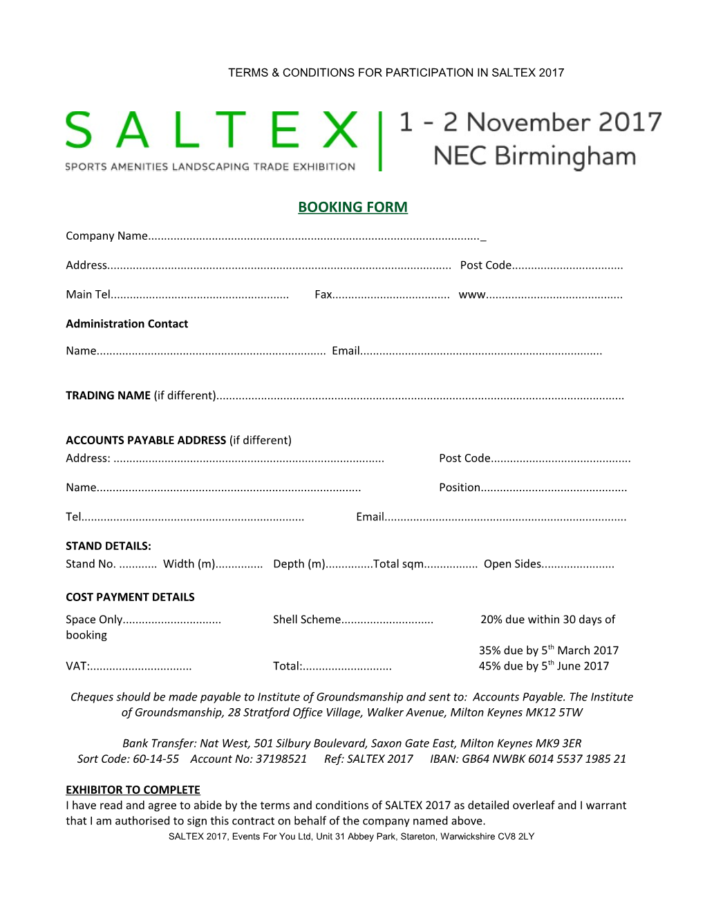 Terms & Conditions for Participation in Saltex 2017