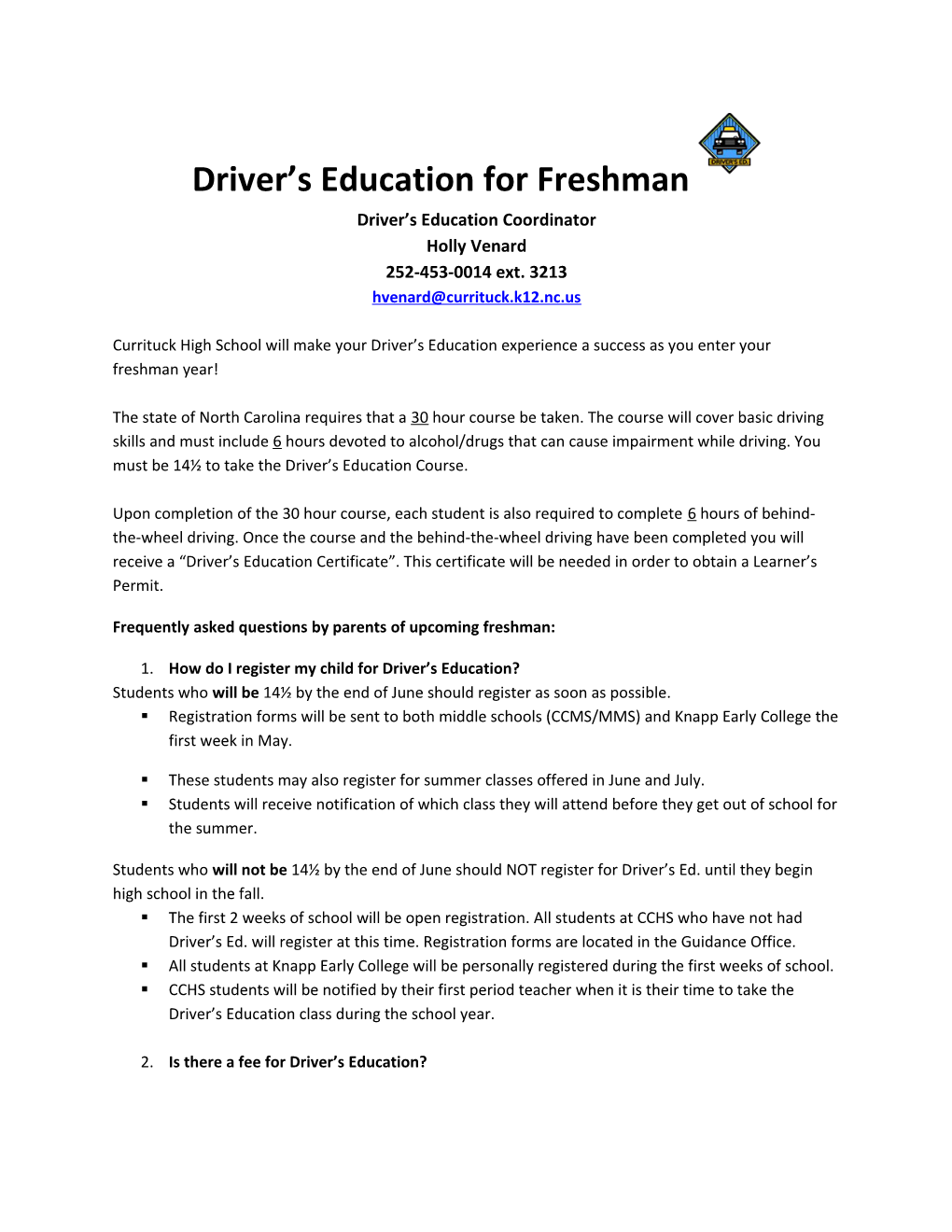 Driver S Education Coordinator