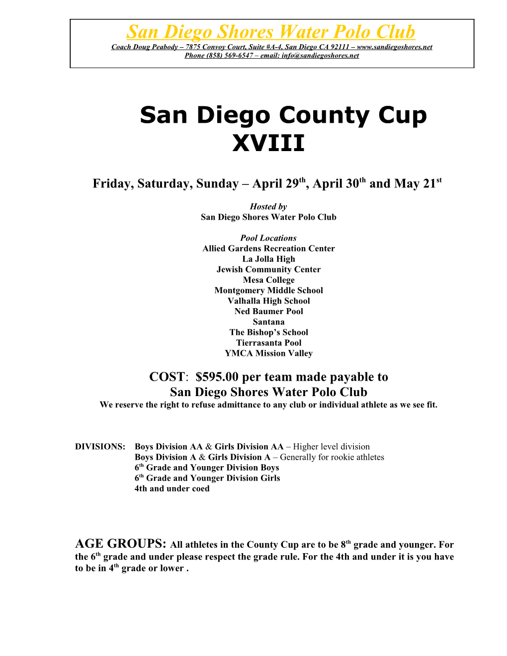 San Diego County Cup XVIII