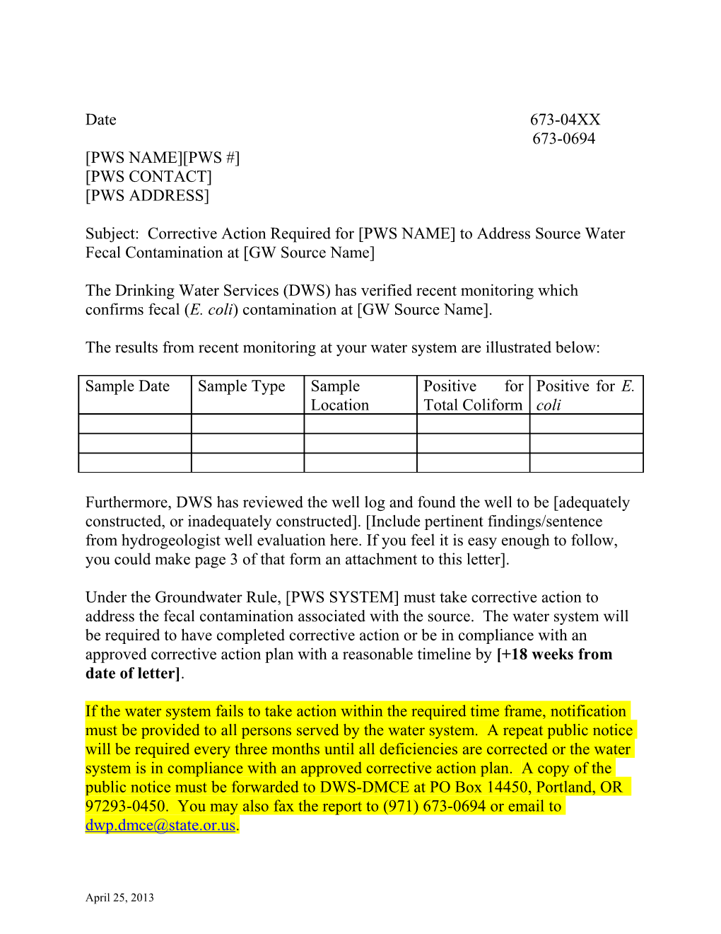 The Results from Recent Monitoring at Your Water System Are Illustrated Below