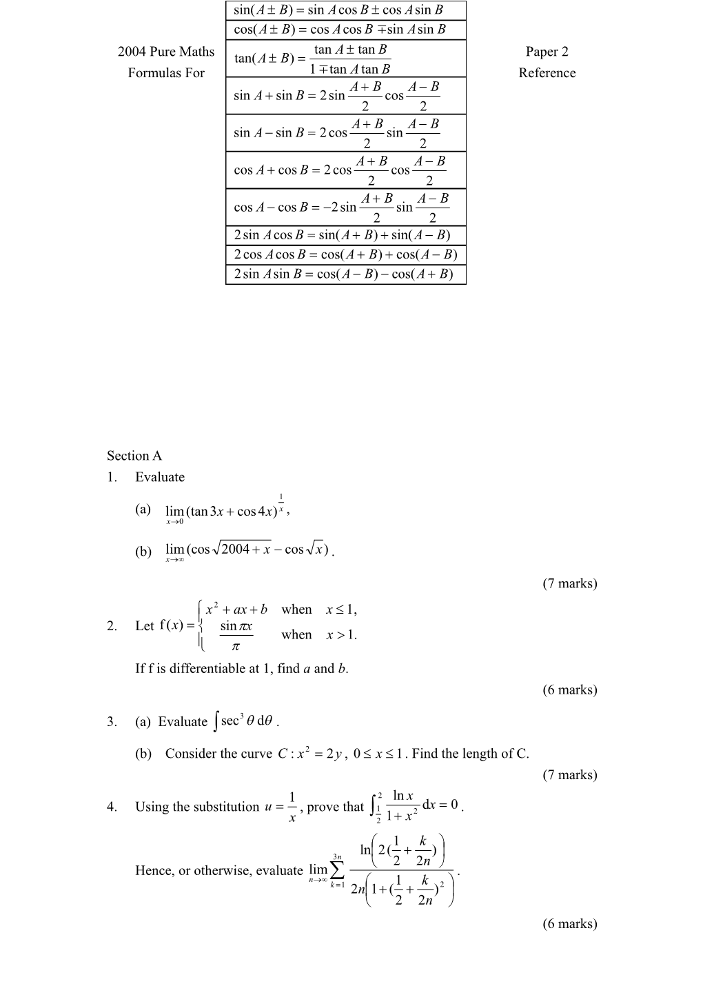 2004 Pure Maths Paper 2