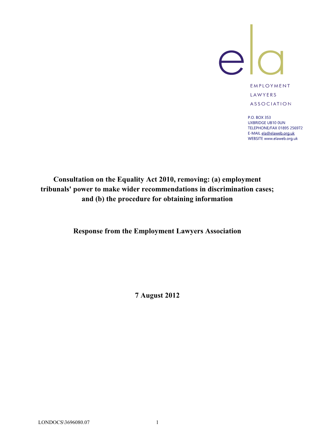 Response from the Employment Lawyers Association