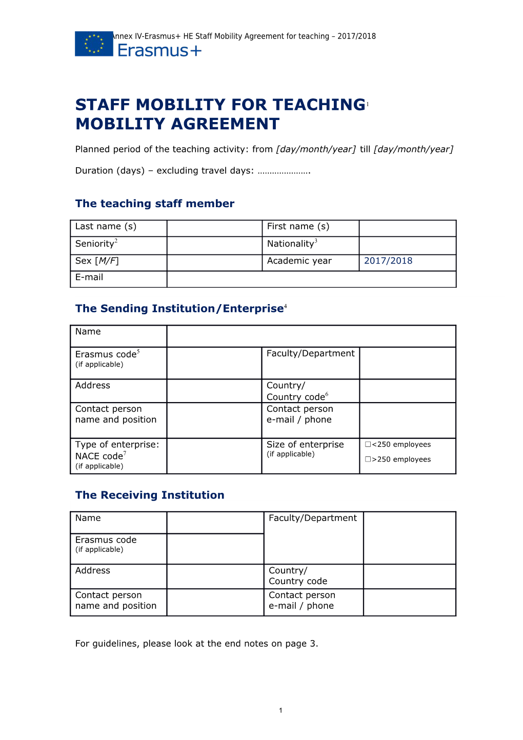 Gfna-II-C-Annex IV-Erasmus+ HE Staff Mobility Agreement for Teaching 2017/2018