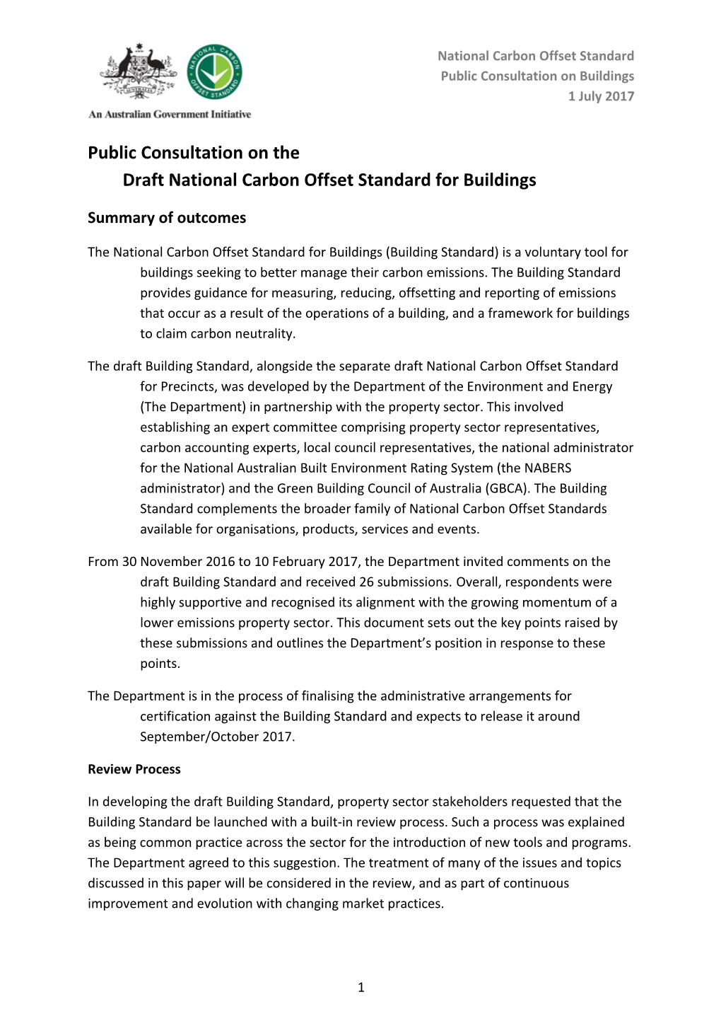 Public Consultation on the Draft National Carbon Offset Standard for Buildings - Summary