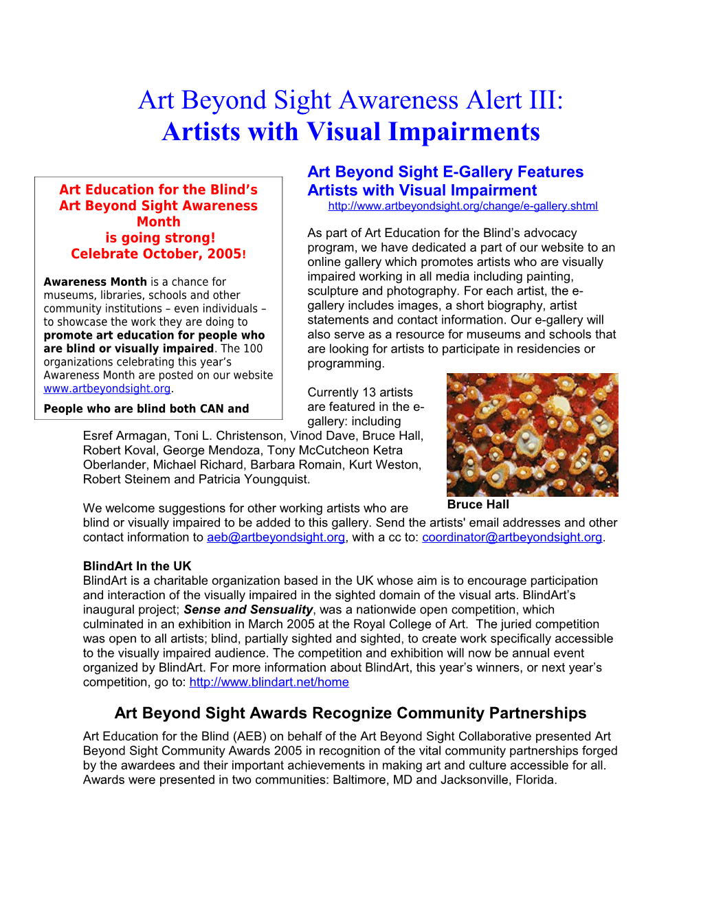 Art Beyond Sight Awareness Alert III