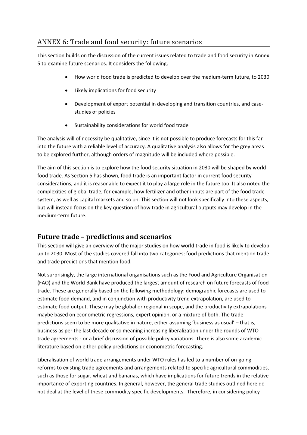 Section 6: Trade and Food Security: Future Scenarios