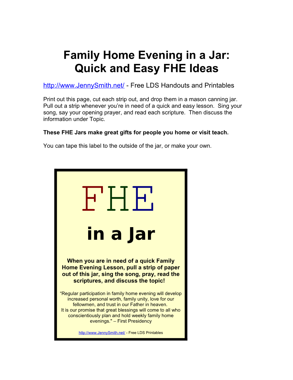 Family Home Evening in a Jar: Quick and Easy FHE Ideas