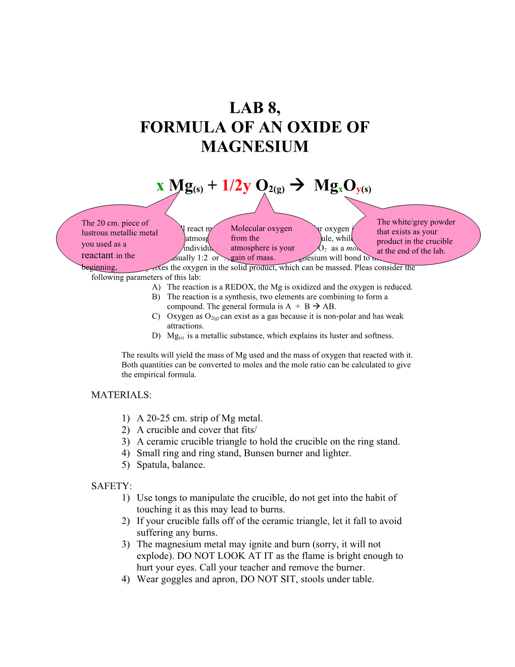 Formula of an Oxide of Magnesium