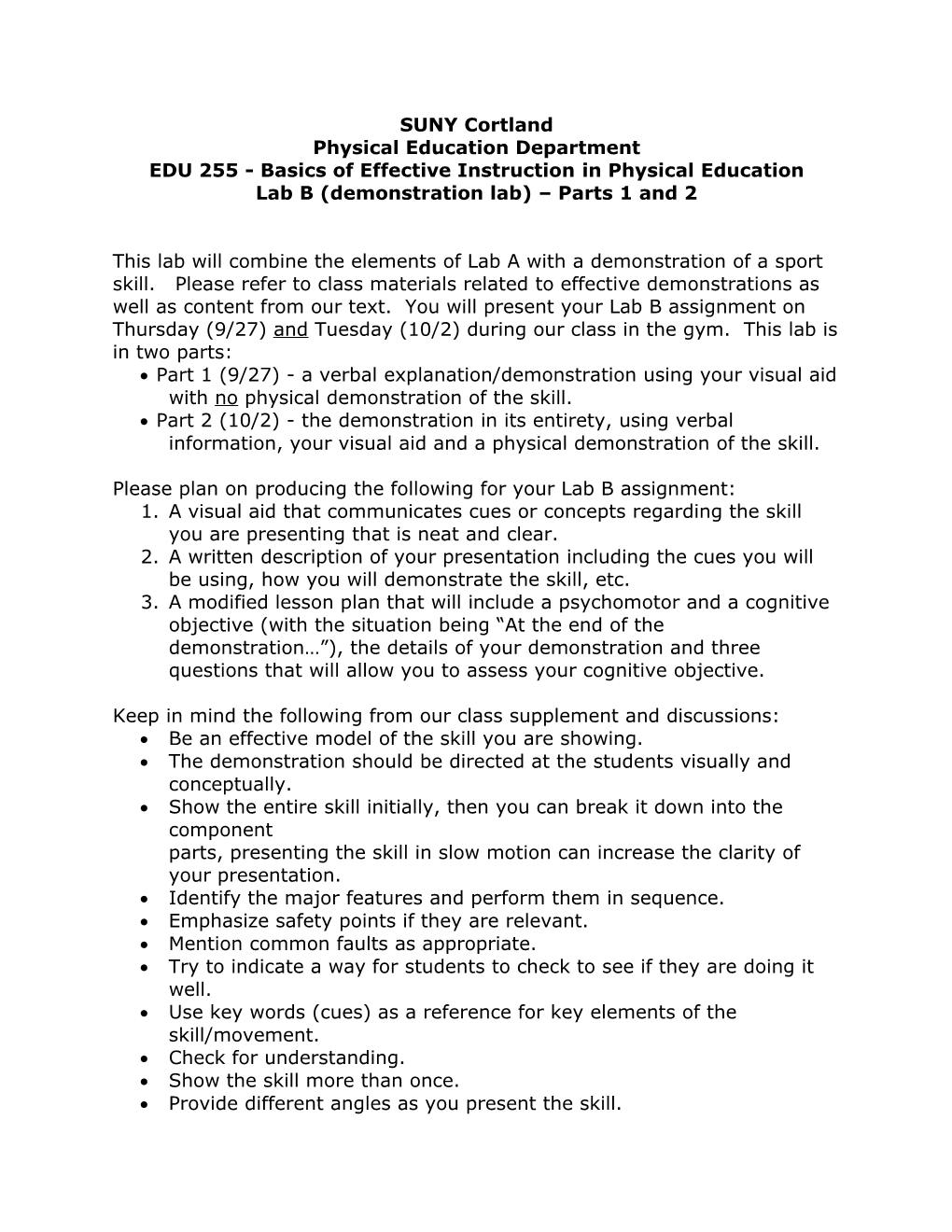 EDU 255 - Basics of Effective Instructionin Physical Education