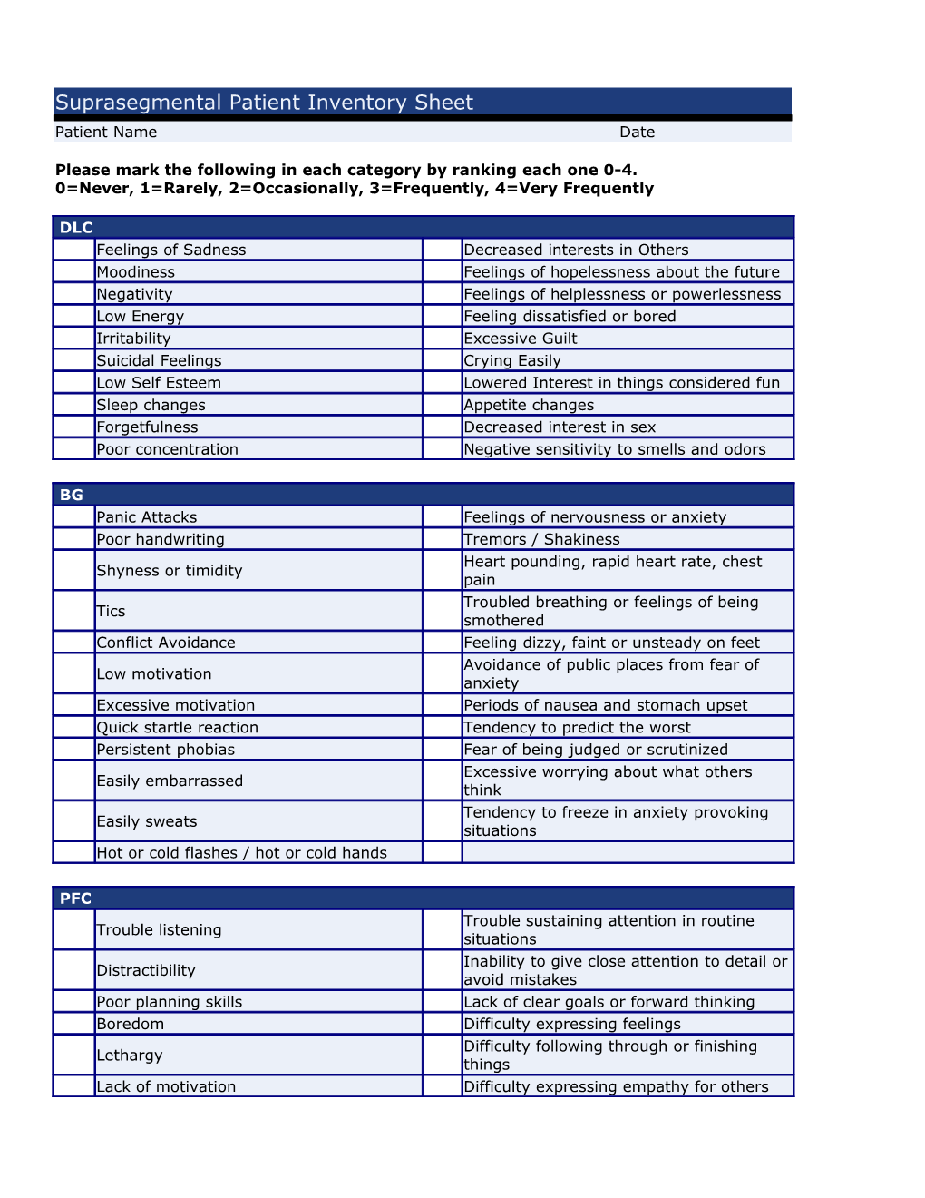 Suprasegmental Patient Information Sheet