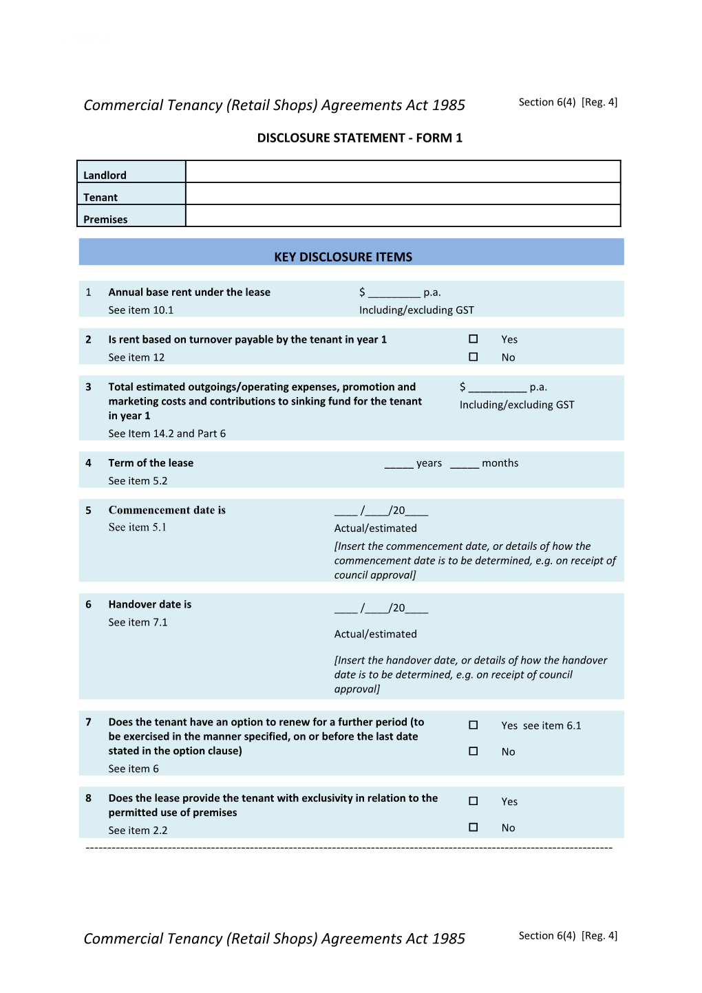 Disclosure Statement - Form 1 - Continued