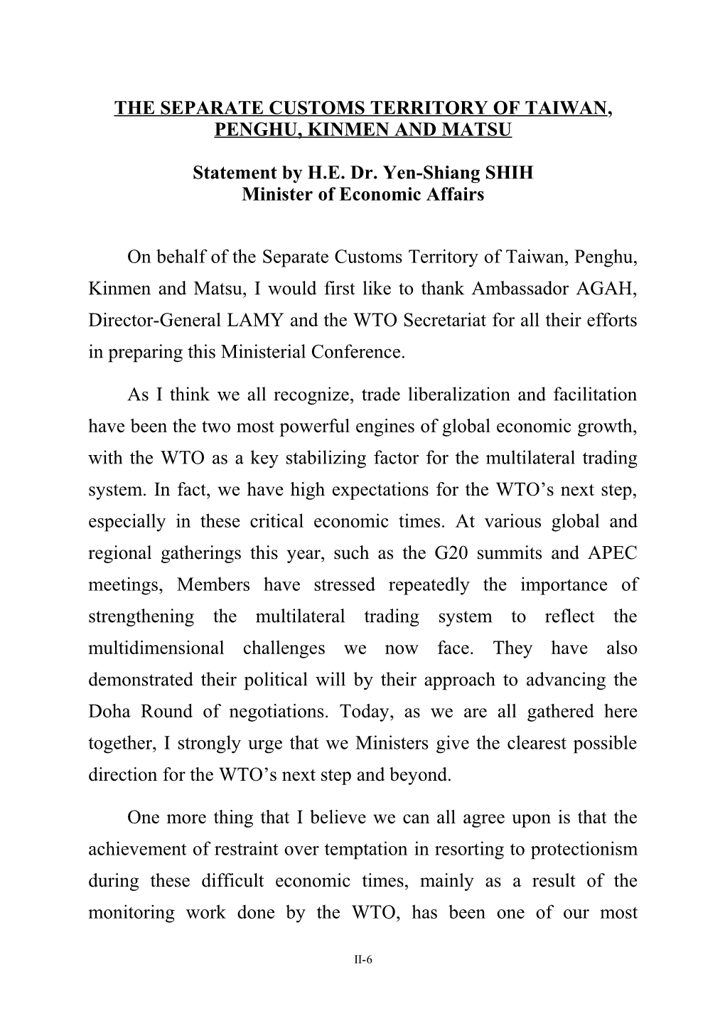 Statement by H.E.Dr. Yen-Shiang SHIH