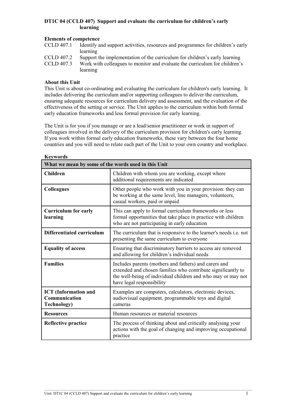 DT1C 04 (CCLD 407)Support and Evaluate the Curriculum for Children S Early Learning