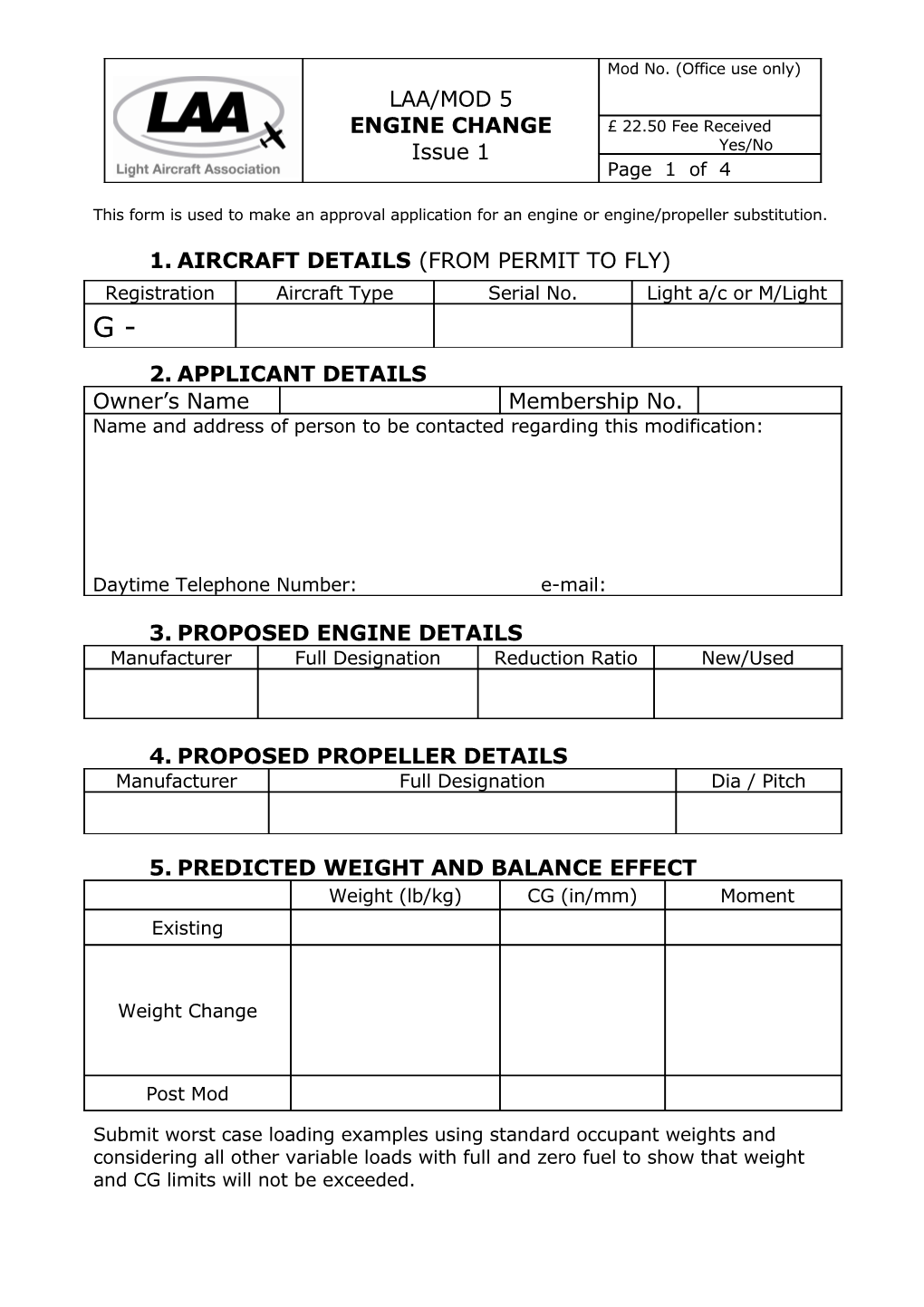 This Form Is Used to Make an Approval Application for an Engine Or Engine/Propeller