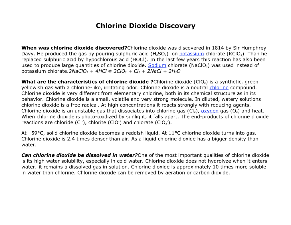 Chlorine Dioxide Discovery