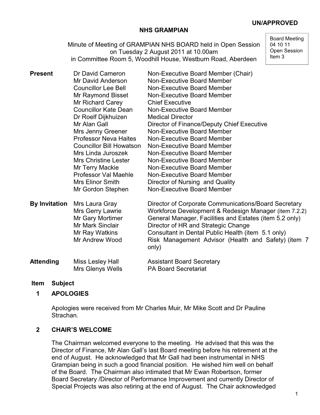 Item 3 for 4 Oct 2011 Unapproved Bd Min 020811