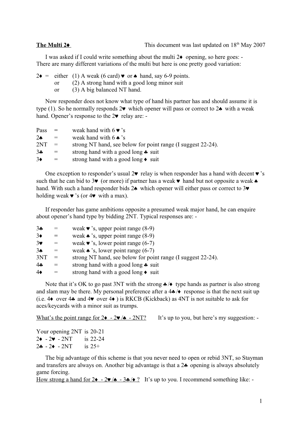 The Multi 2 This Document Was Last Updated on 18Thmay 2007