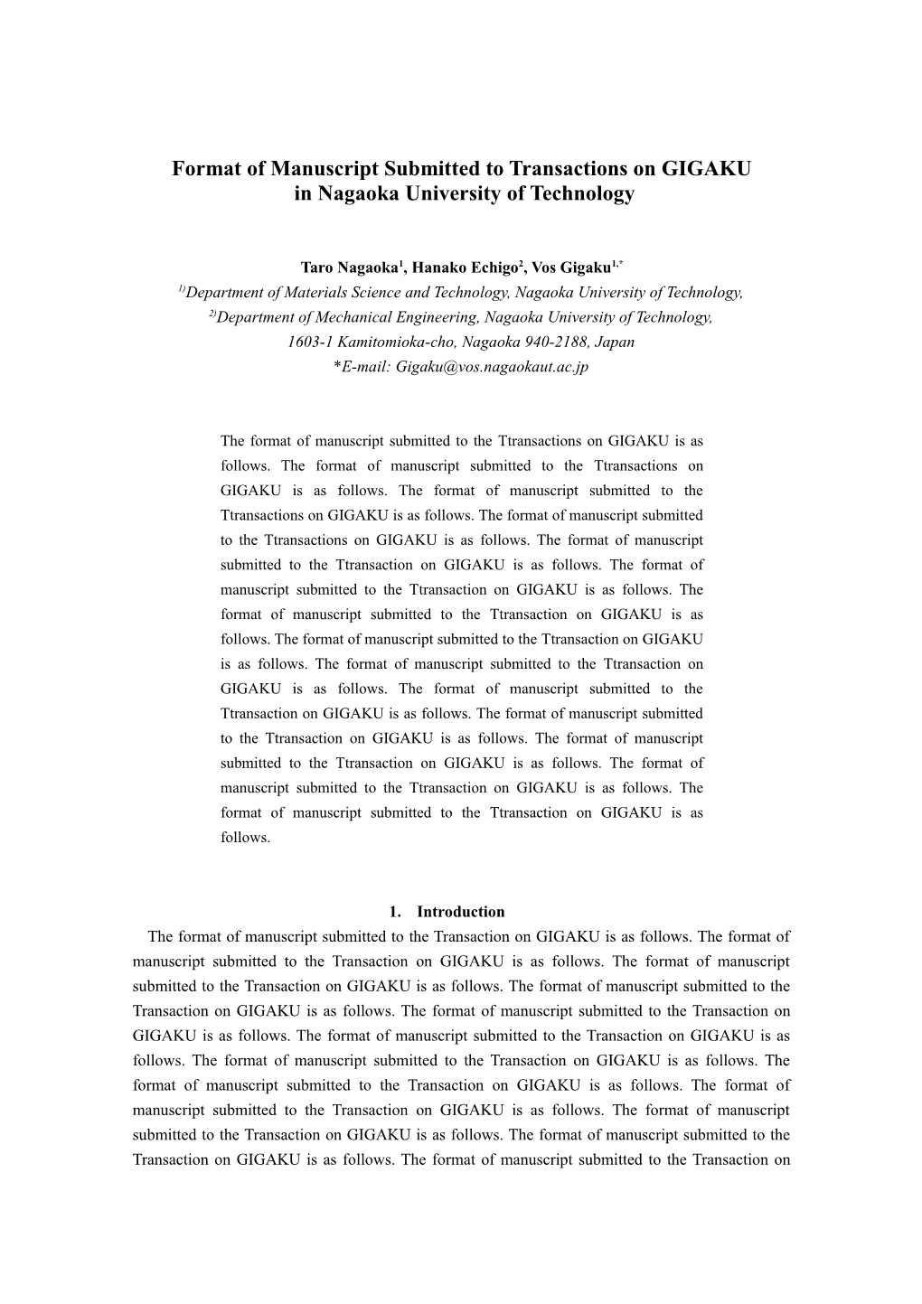 Format of Manuscript Submitted to Transactions on GIGAKU