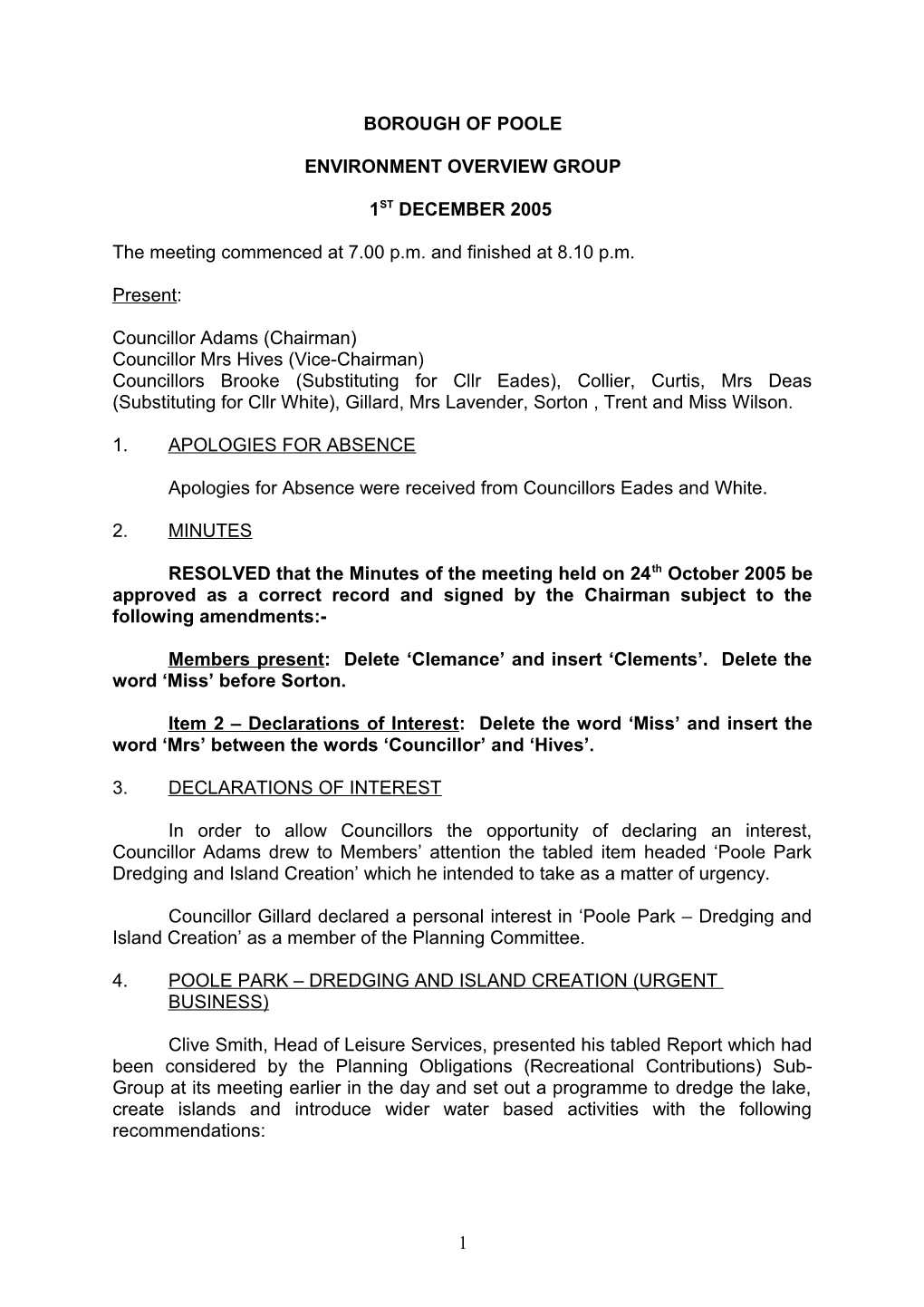 Minutes - Environment Overview Group - 1 December 2005