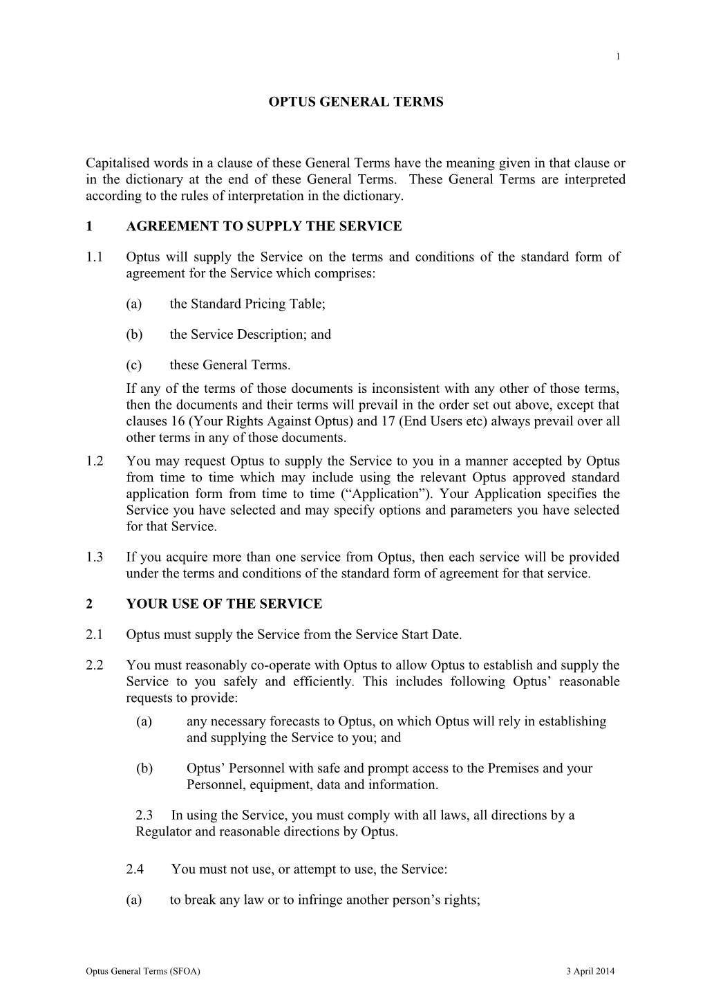 Standard Agreement Terms and Conditions