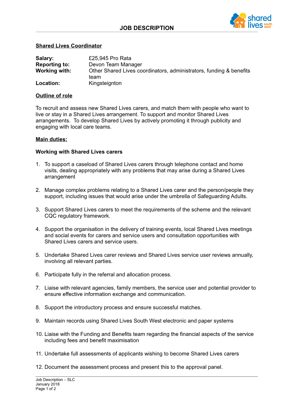 South West Adult Placement Scheme - Job Description
