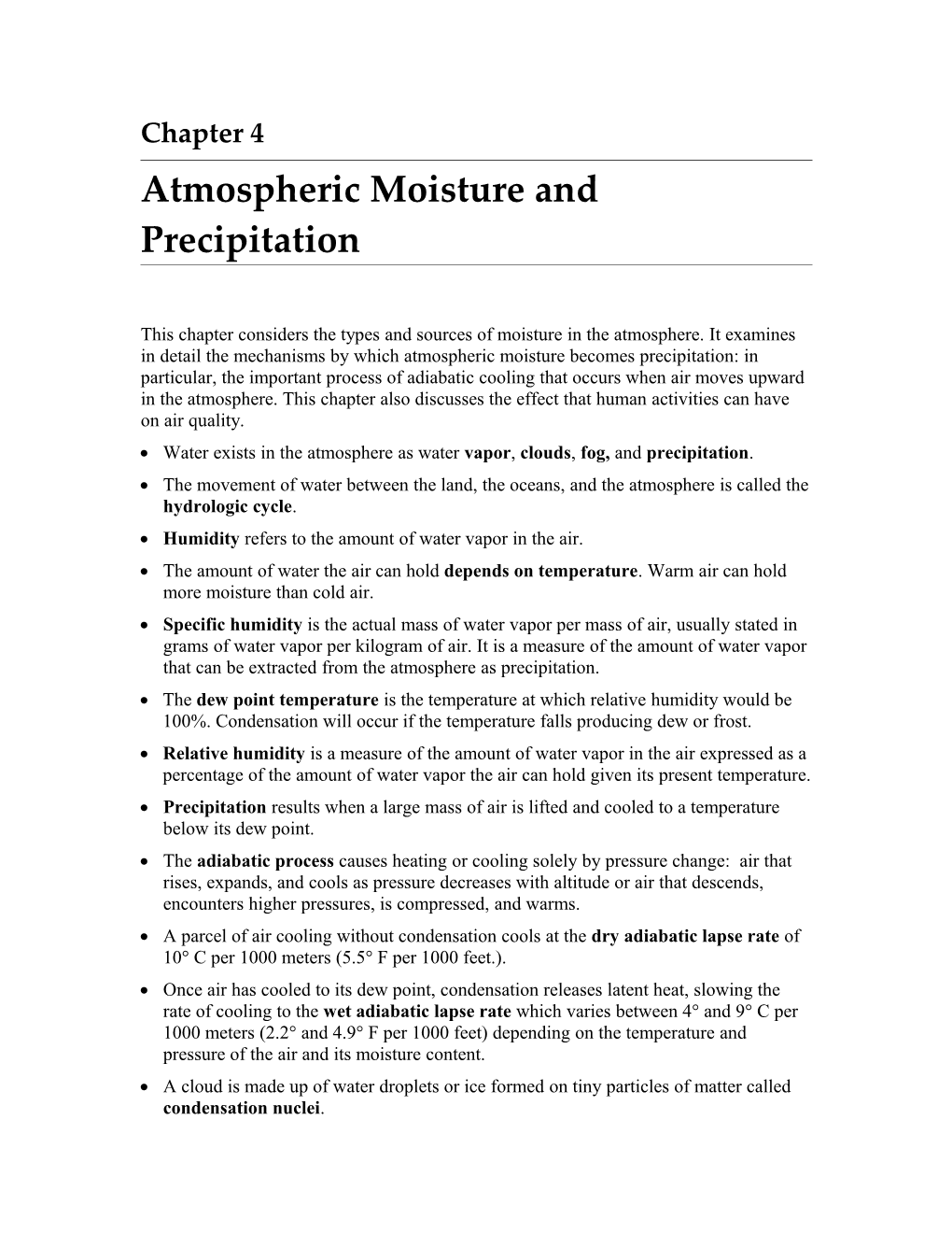 Atmospheric Moisture and Precipitation