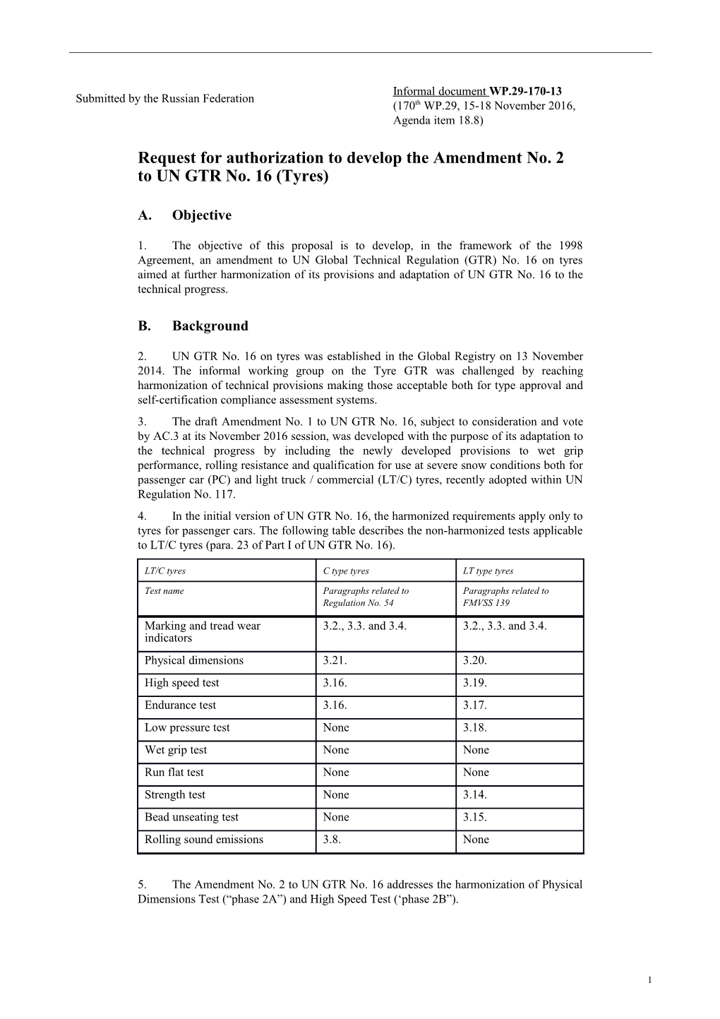 Request for Authorization to Developthe Amendment No. 2 to UN GTR No.16 (Tyres)