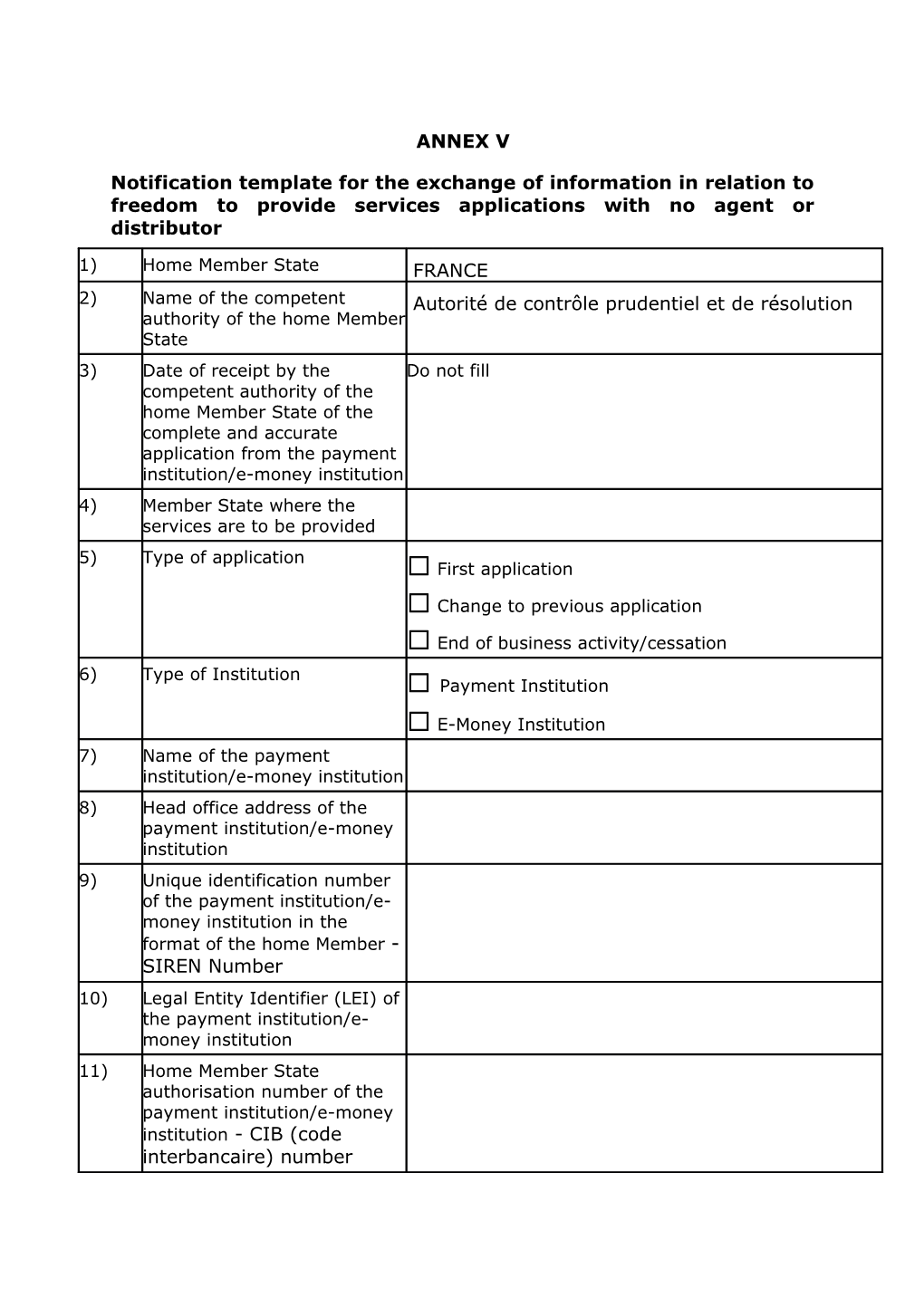 Notification Template for the Exchange of Information in Relation to Freedom to Provide