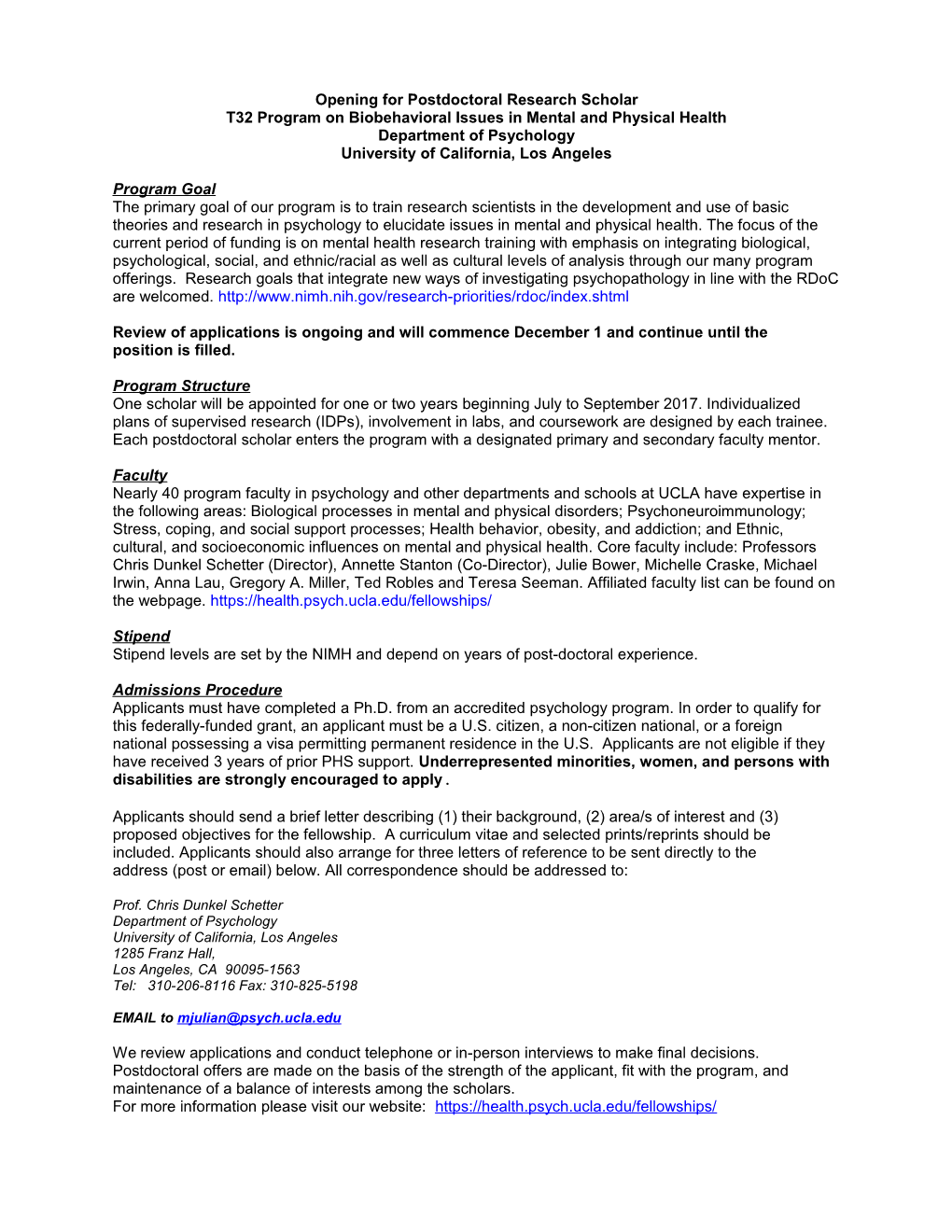Opening for Postdoctoral Research Scholar