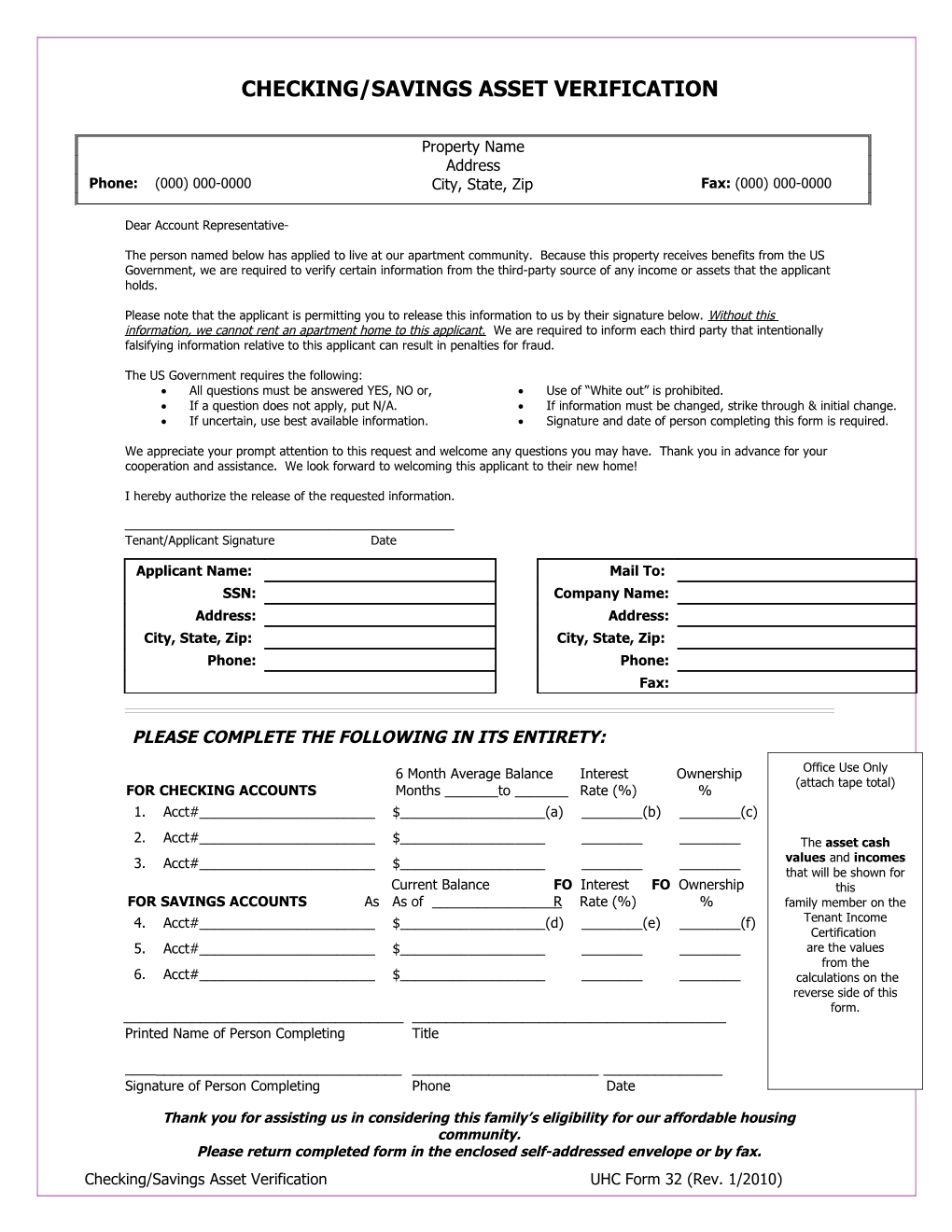 Checking Account Asset Verification